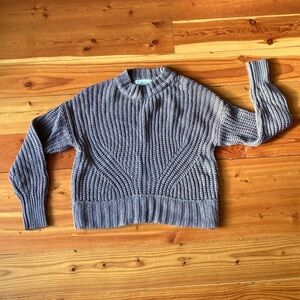 Gray Ribbed Knitted Women's Sweater